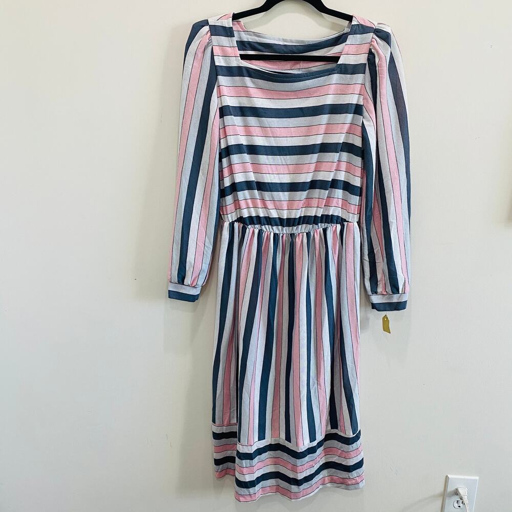 Vintage‎ Polyester Striped Long Sleeve Dress